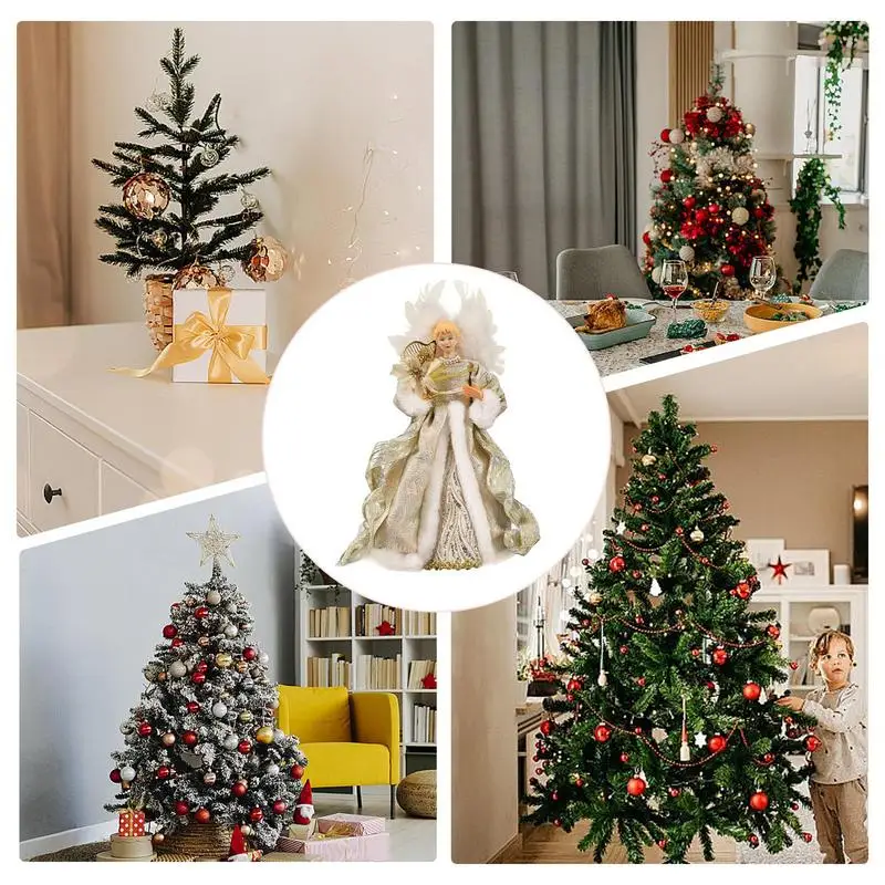 Топпер для рождественской елки с ангелом украшения топпер белыми перьями и