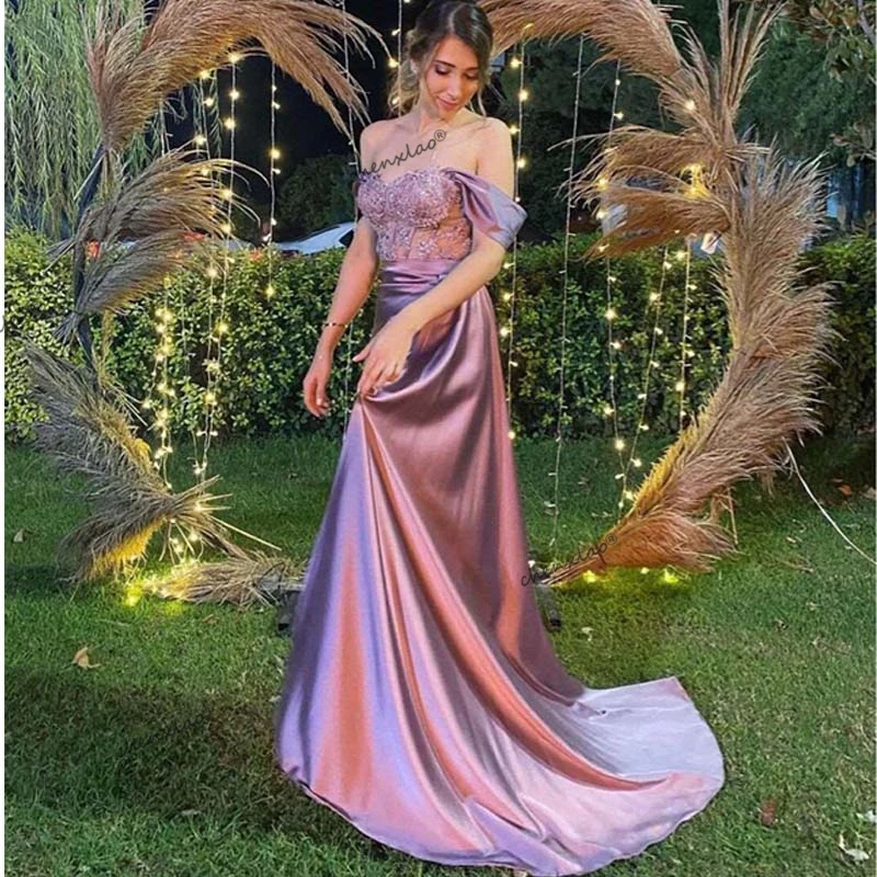 

Chenxiao Evening Dress Off The Shoulder Mermaid Robe De Soiree Slit Appliques Lace Beads Illusion Pleat Side Tail Vestido