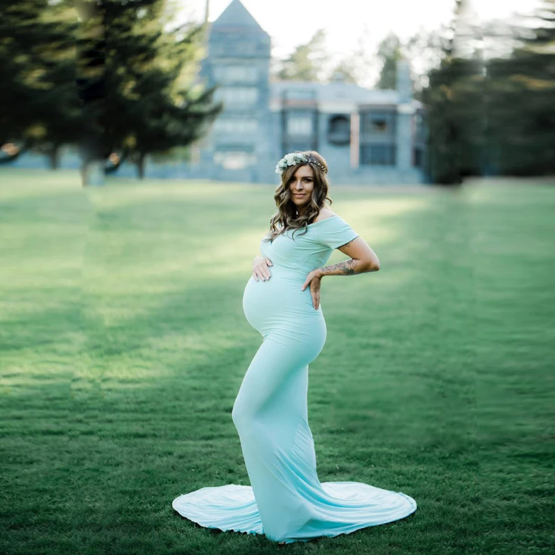 

Elegence Shoulderless Maternity Shoot Dress Cute Pregnancy Photography Dress For Baby Shower Pregnant Women Maxi Gown Photo Prop