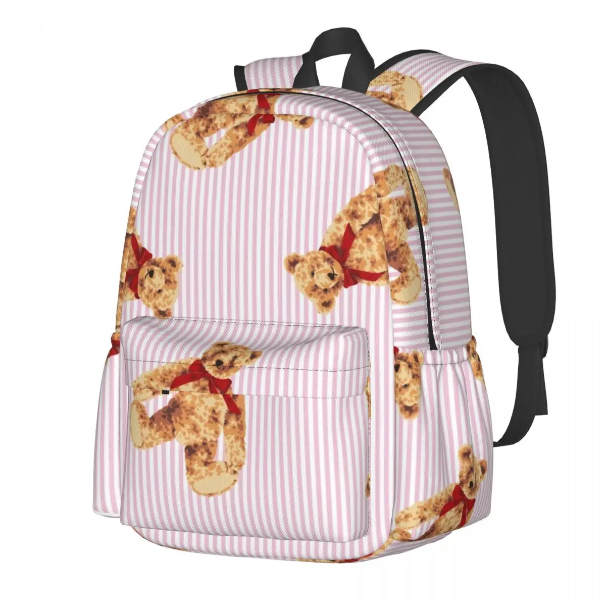 

Рисунок с милым медведем, рюкзак в розовую полоску, дорожные рюкзаки для студентов, унисекс, красочные мягкие школьные сумки, Веселый рюкзак