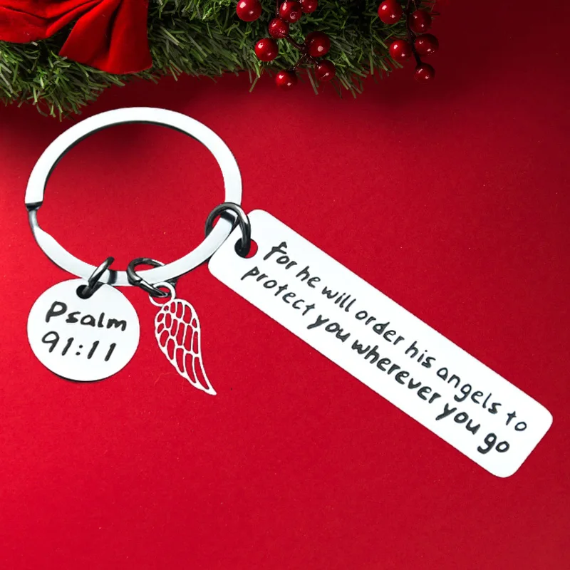 Хит продаж, религиозный Христианский подарок, брелок, подвеска, Бог, брелок для ключей, он будет заказывать его ангелы, чтобы защитить вас, куда бы вы ни находились