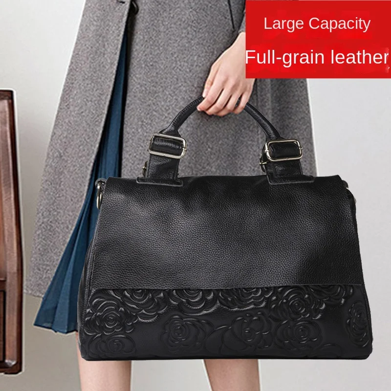 2023 new leather women's handbag flower printing luxury cow leather noble women's shoulder bag messenger bag