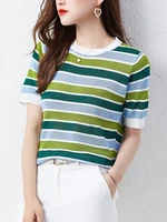 contrast color tops women 2022 summer striped t shirt short sleeve knit tshirt casual clothing female fashion tee shirt femme