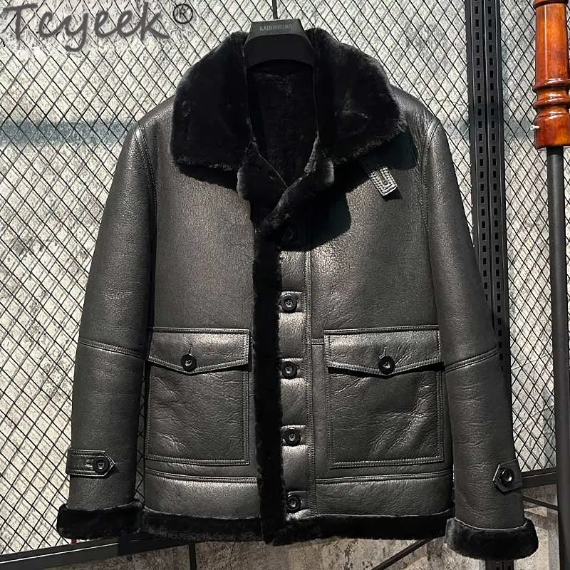 

Tcyeek 2022 Thick Winter Coat Men's Lapel Genuine Leather Sheepskin Real Fur Coat Men’s Jacket Male Casaco De Pele Masculino FCY