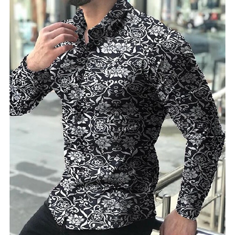 

Men Shirt Long Sleeve Top 2022 Floral Male Blouse Casual Shirts Summer Autumn Shirts hawaiian Men Clothes Camisa Masculina