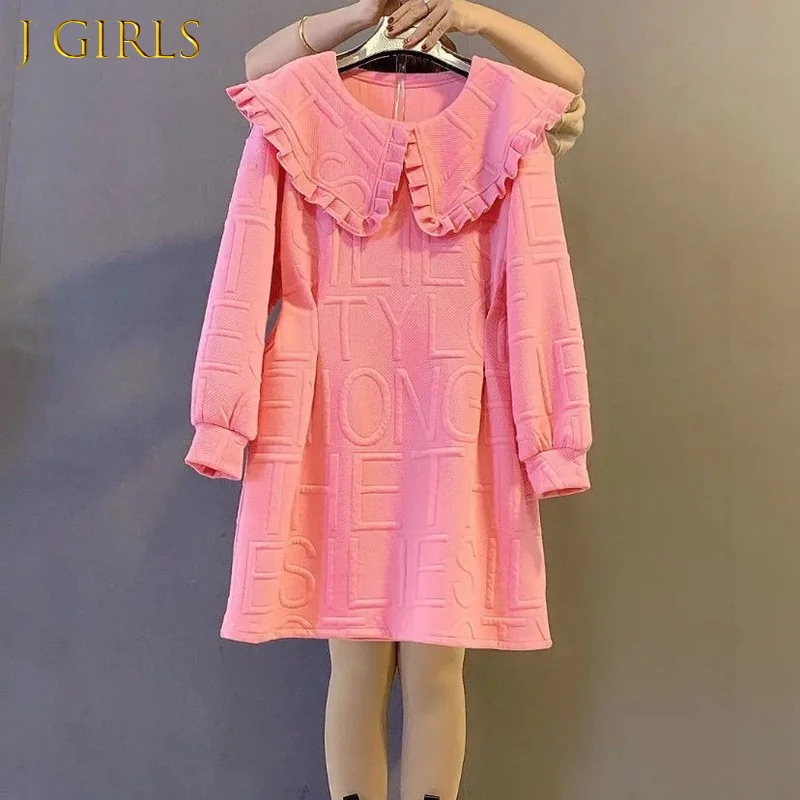 

Осенне-зимнее милое женское платье J GIRLS с длинным рукавом и воротником «Питер Пэн», повседневное корейское ТРАПЕЦИЕВИДНОЕ ПЛАТЬЕ