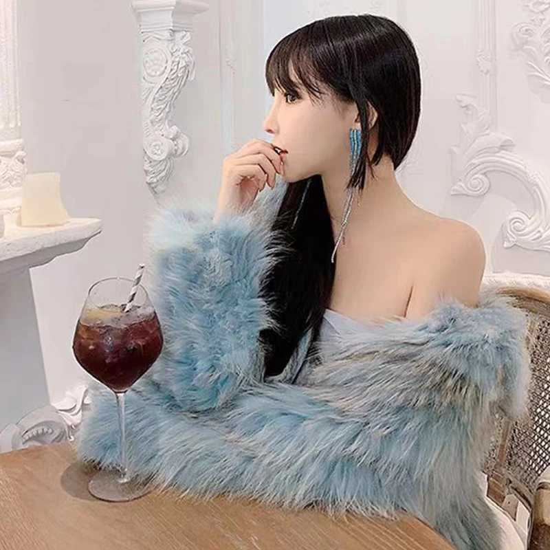 Women winter jacket faux fur coat fluffy loose Faux Fox Fur Short Fashionable Full Pelt Patchwork Mink Fur Coat