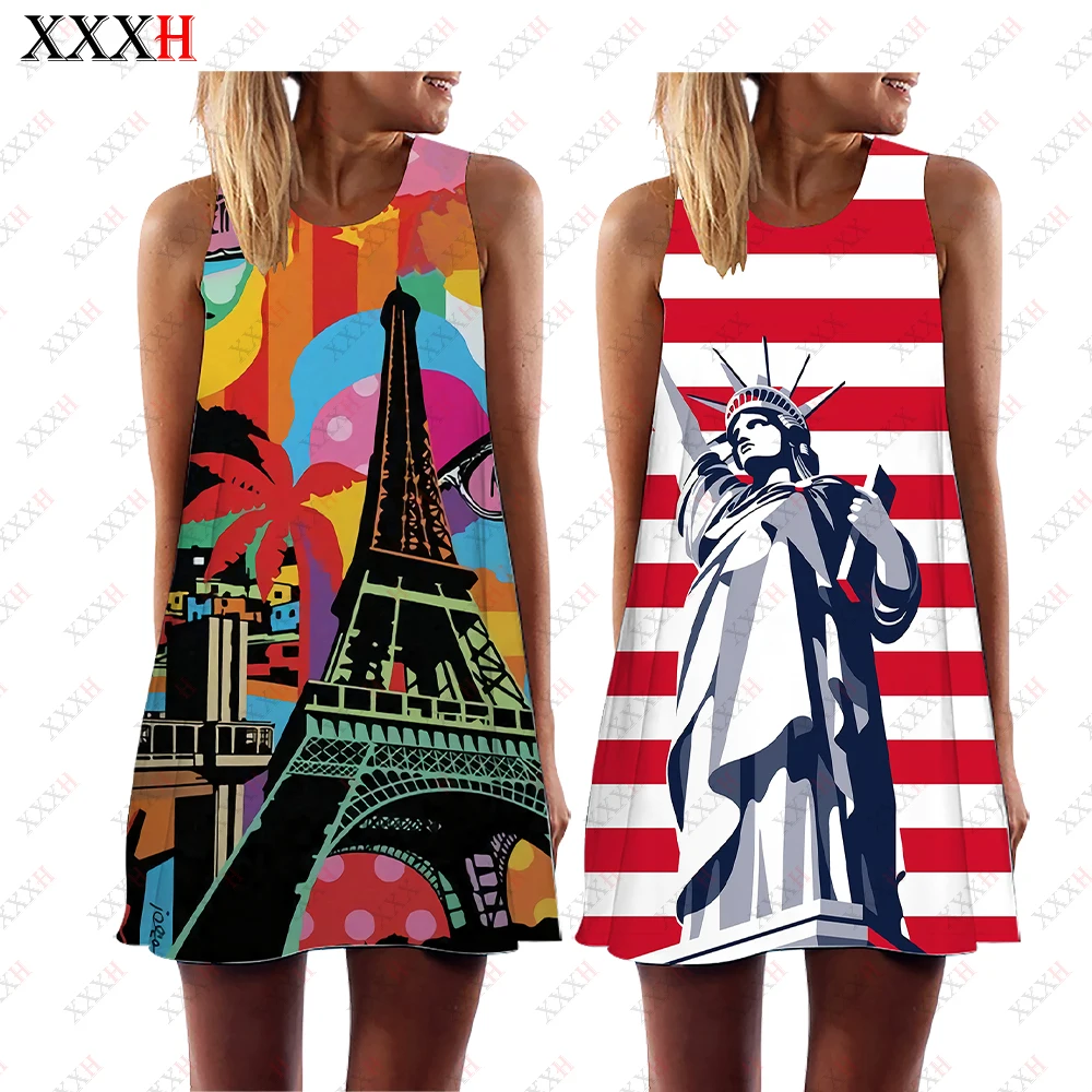 

NewArrival Women's Dress Loose Sleeveless Pop Art Print Casual A-Line Skirt Pattern Thin Miniskirt Elegant Dresses For Women2022
