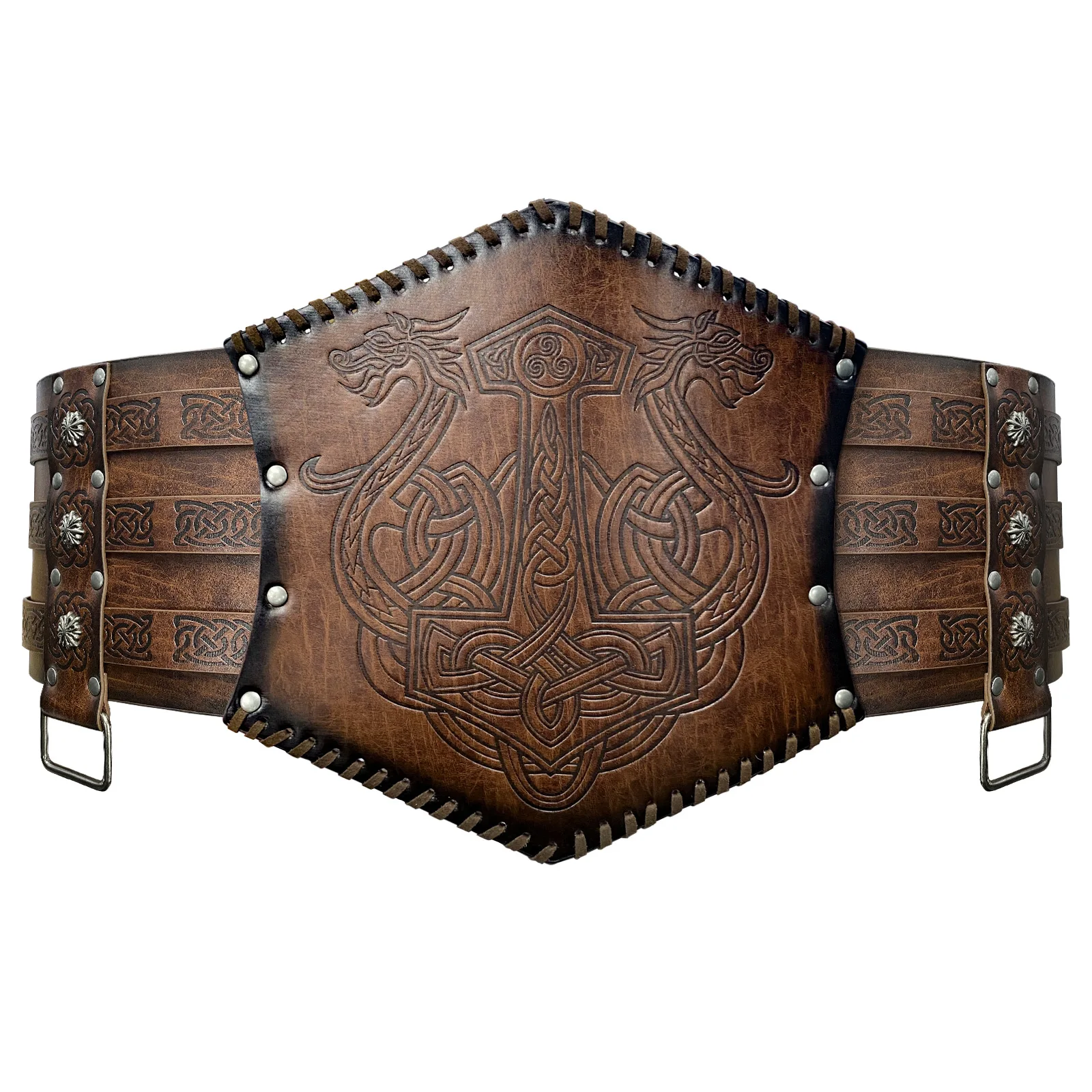 Nordic Viking Style Thor's Hammer Embossed Wide Belt Medieval Retro Waist Seal Knight Belt