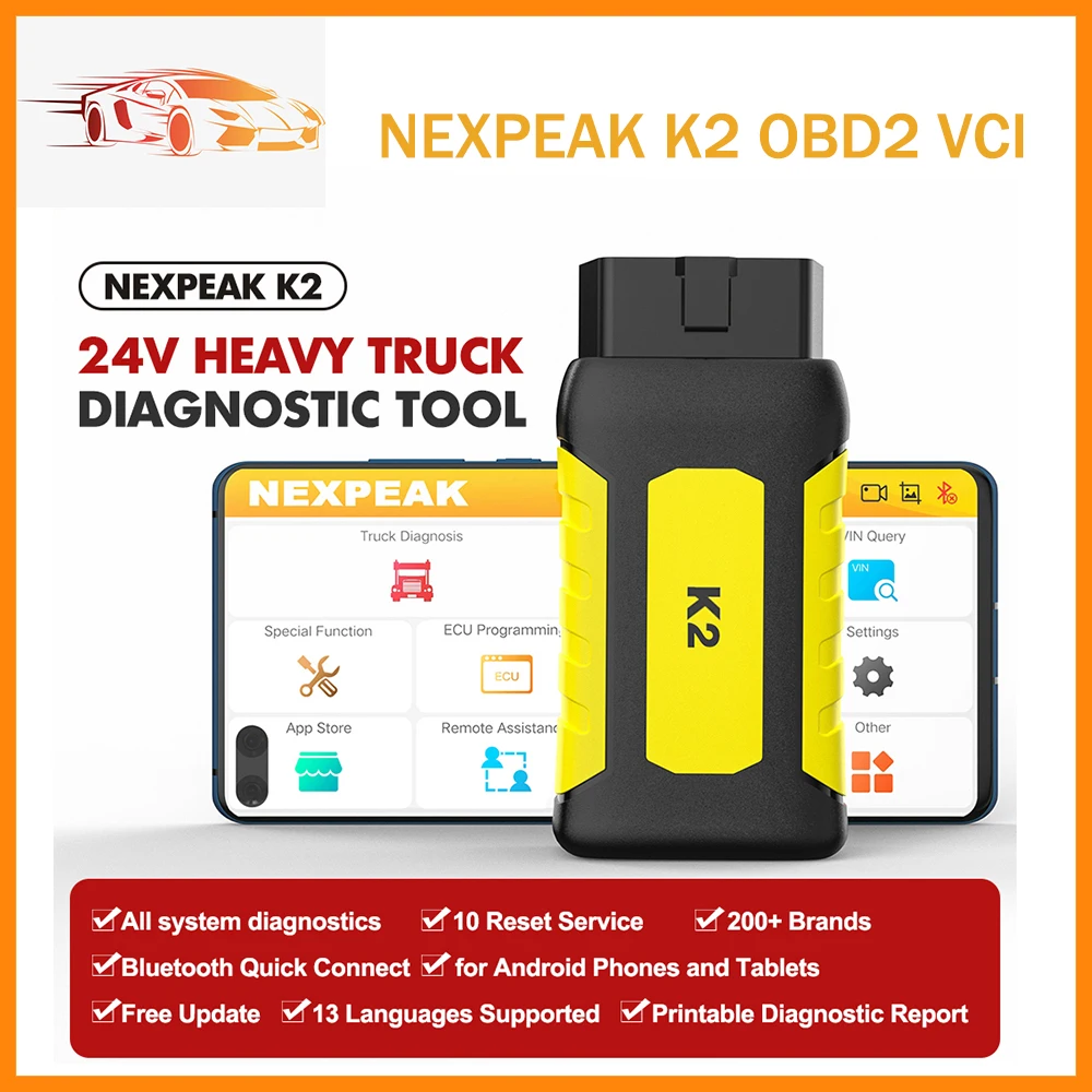 Диагностический сканер NEXPEAK K2 для тяжелых грузовиков, инструмент OBD2 VCI для полной диагностики системы, диагностическое устройство для грузового трактора, DPF кластерная калибровка