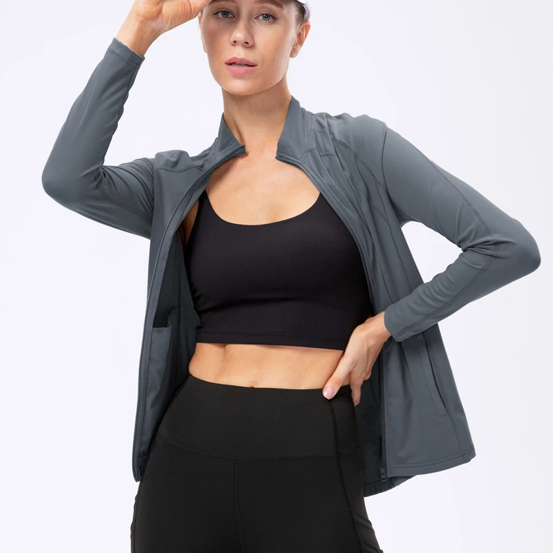 Sport Jacket Women Long Sleeve Zip Fitness Yoga Shirt Top Workout Gym Activewear Sport Running Coats Training Clothing Outdoor