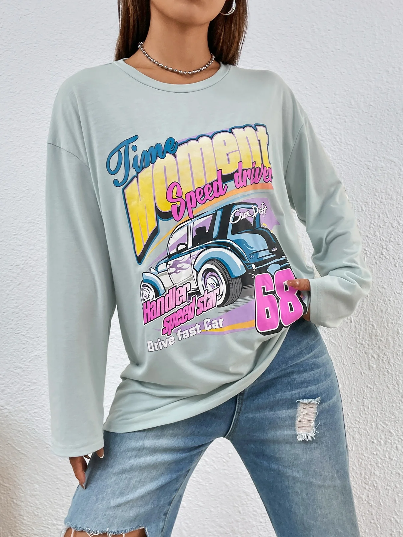 

2023 autumn/winter new women's round neck long sleeve printed T-shirt