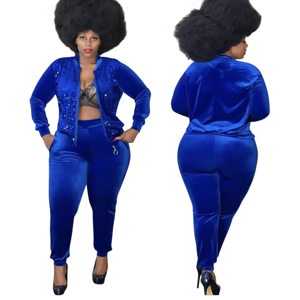 

Женский Велюровый костюм из двух предметов, повседневный облегающий жакет на молнии и брюки-карандаш, одежда в африканском стиле для осени ...