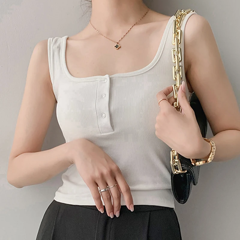 

Майка женская хлопковая без рукавов, пикантный укороченный топ, повседневная одежда, белый, лето 2022