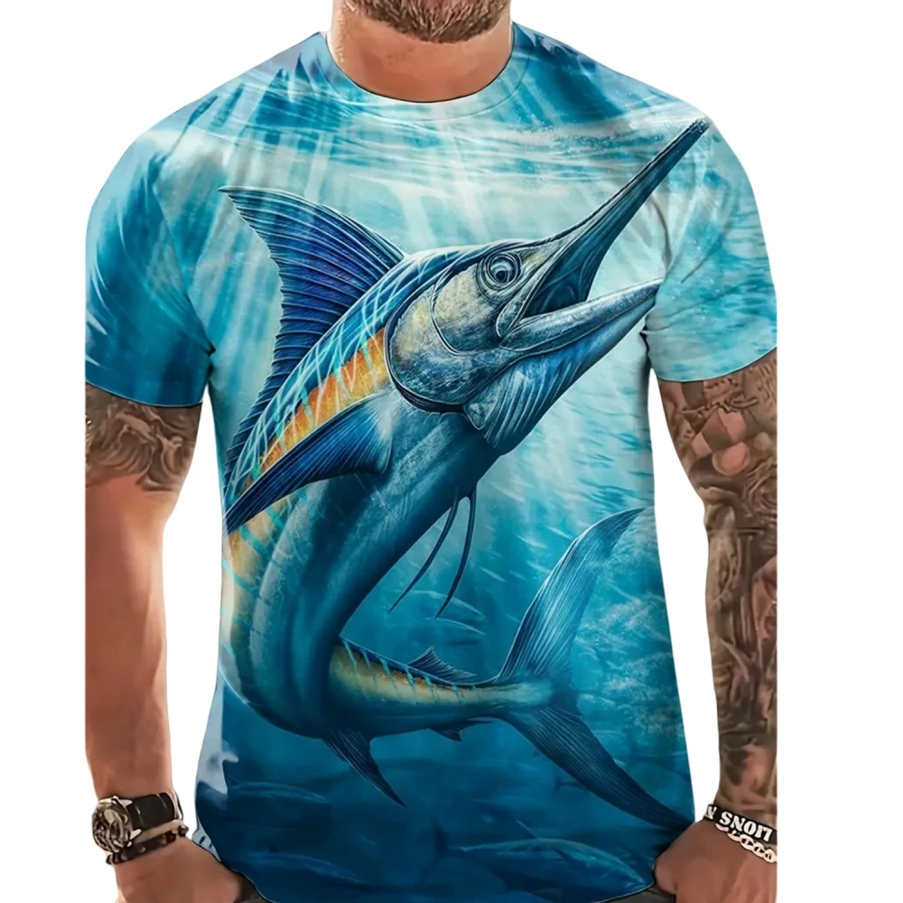 Мужская футболка с рисунком рыбы-меч повседневные летние уличные топы Y2k