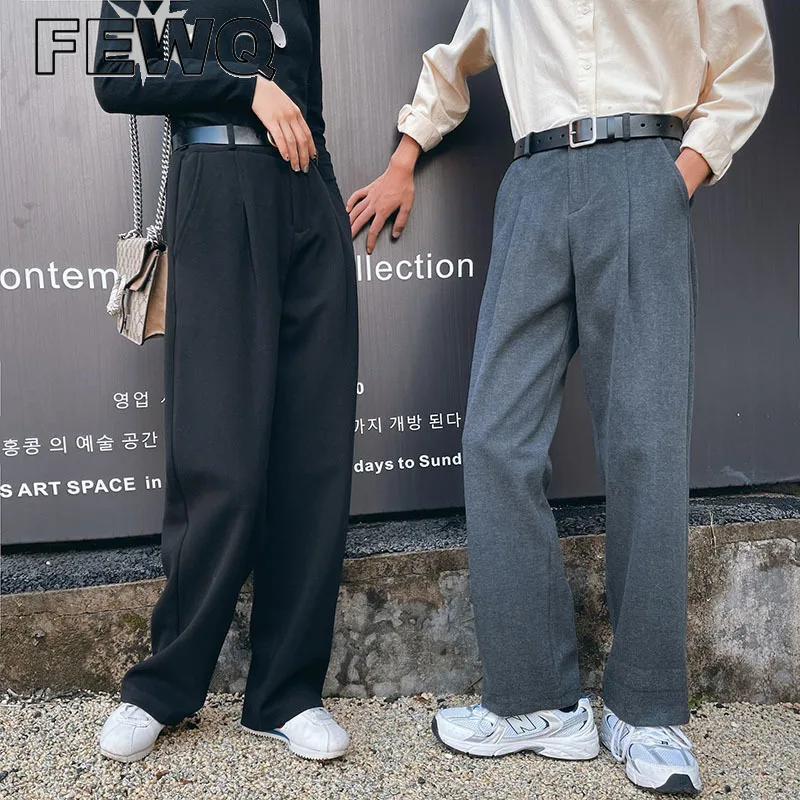 

FEWQ 2022 New Winter Woolen Men's Suit Pants Casual Simple Male Straight Thickened Solid Color Loose Wide Leg Trousers 24B191