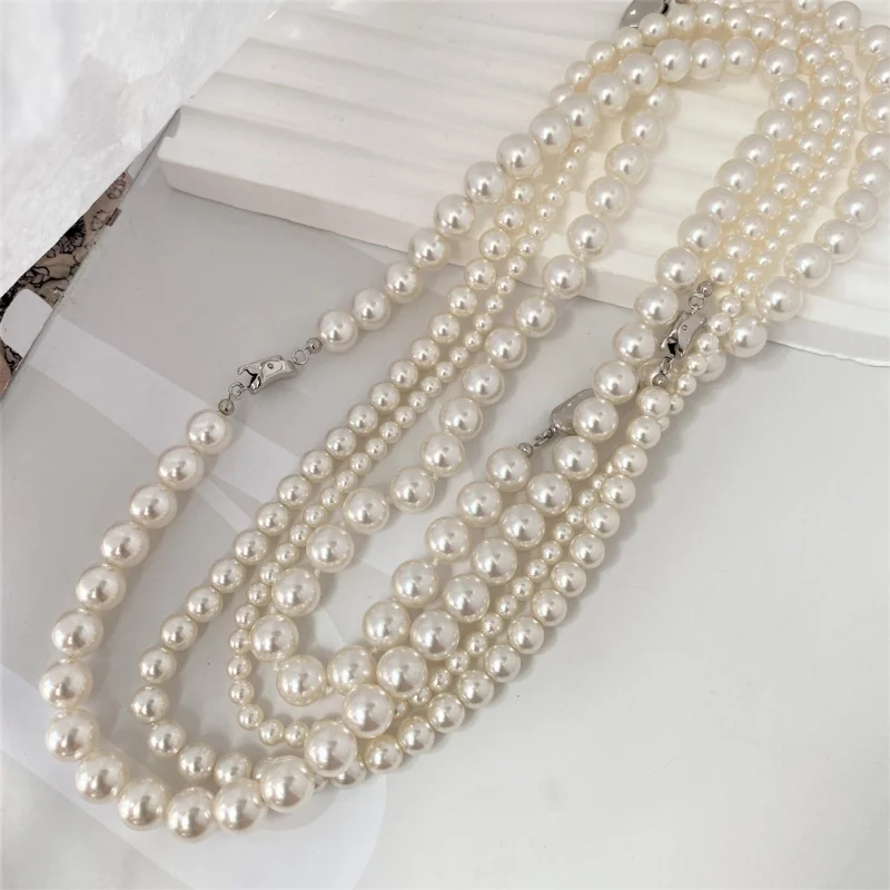 24Новое жемчужное ожерелье Shijia женское многослойное двойное длинное