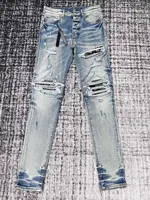 men bandana patches distressed blue jeans