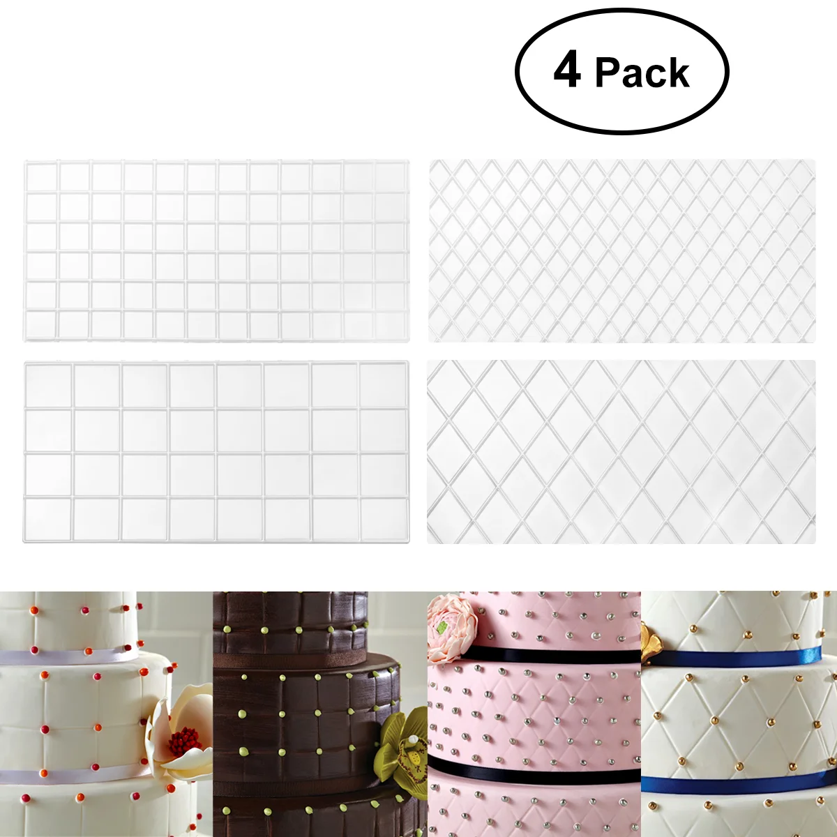 

BESTOMZ 4Pcs Grid Transparent Texture Mat Cake Border Decorating Tool Cake Mold Fondant DIY Make Cake Mould Bakeware Baking