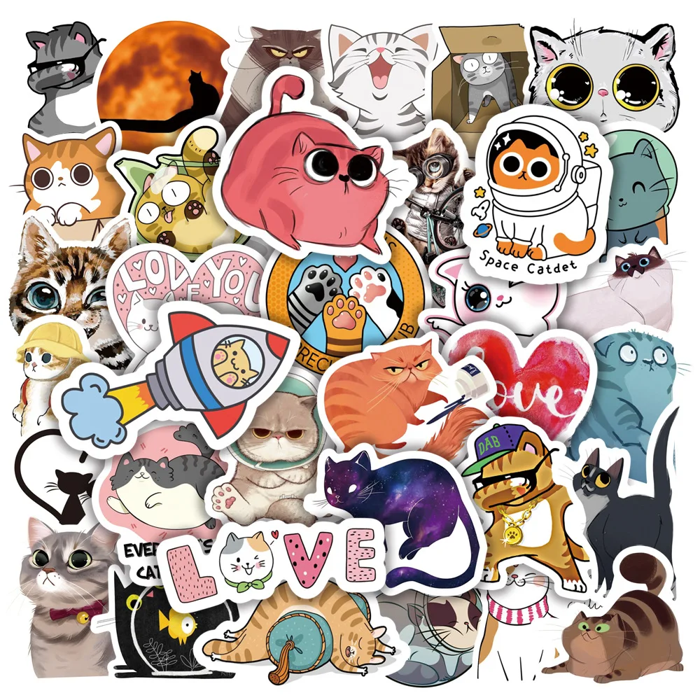 

10/20/50Pcs Cute Cat Graffiti Stickers Water Cup Luggage Laptop Electric Car Scooter Waterproof Decoration Stickers Kid Toys