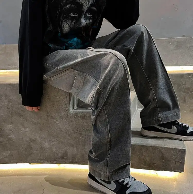 European And American High Street Pants Men's Retro Jeans Straight Loose Trousers Harajuku Jeans