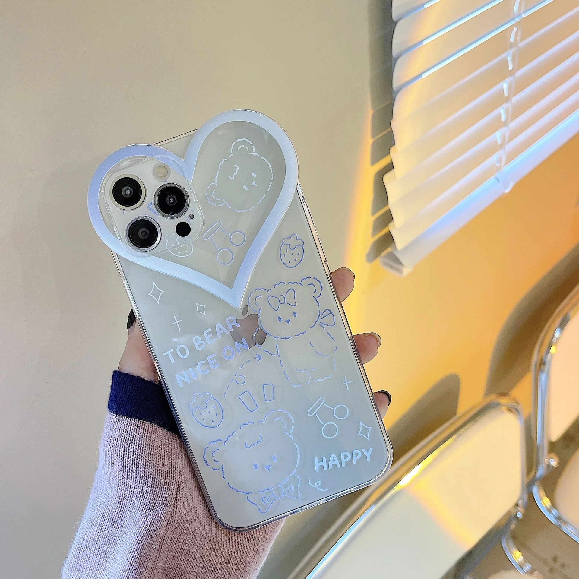 Phone Case For IPhone 14 11 Pro Max 12 13 Mini XR Xs Max X 7 8 Fashion Cartoon Bear Love Heart Selfie Protection Back Cover