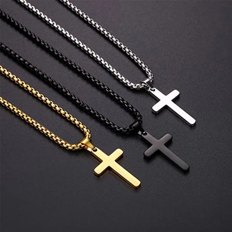 Vintage Men's Cross Necklaces Silver Black Gold Layered  Pendant Necklace Chain  Jewelry for Women Men