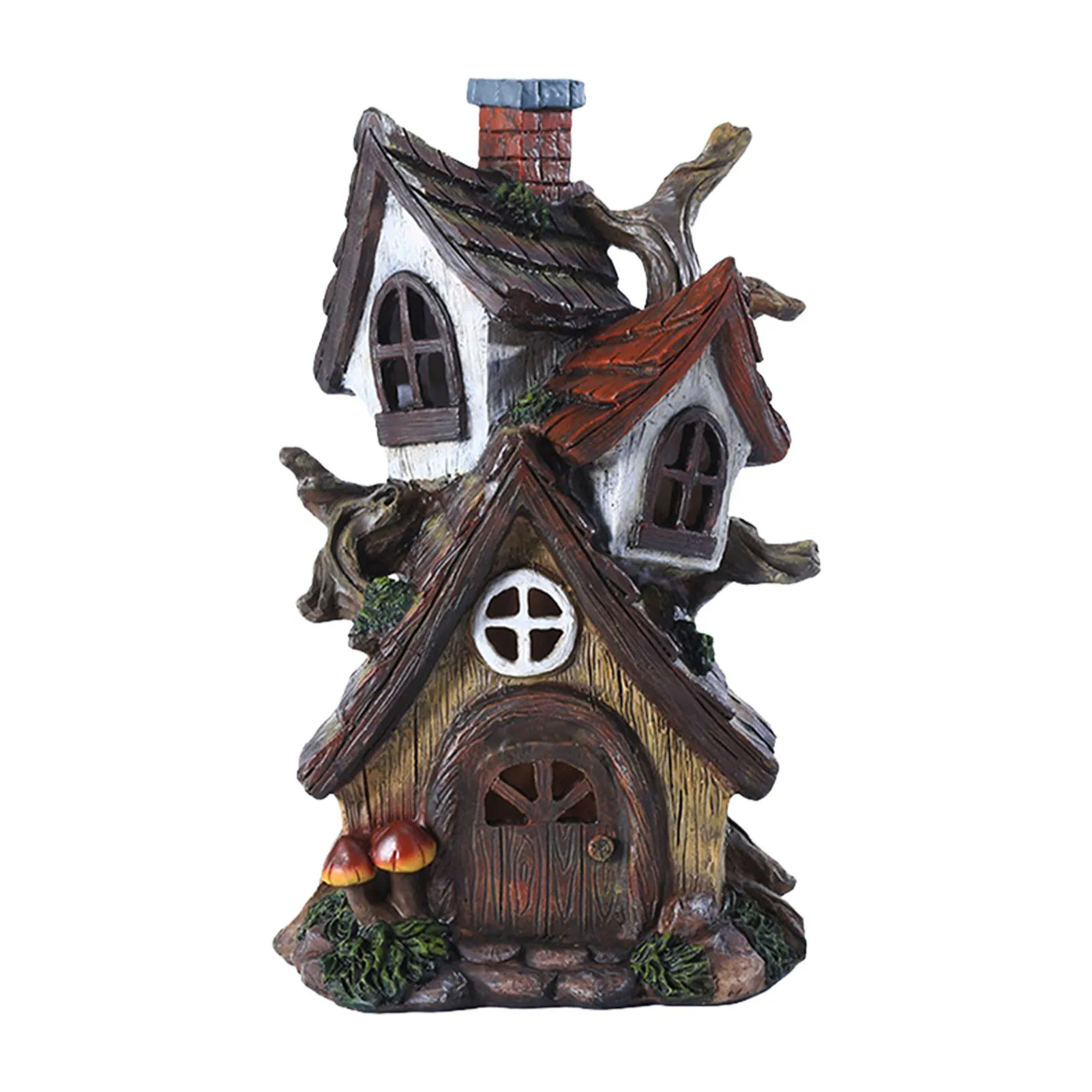 

Brown Fairy Garden House Miniature Fairy Garden Stone Houses Resin Fairy House Double Layer For Home Garden & Patio Decoration