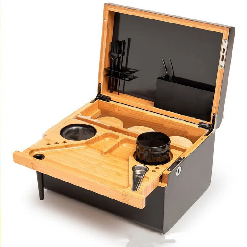 

Lockable Storage And Set Bamboo Box Removable With Herbal Stash Dividers Wood Movable Tray Kit Wooden Chest Supply Storage Gift