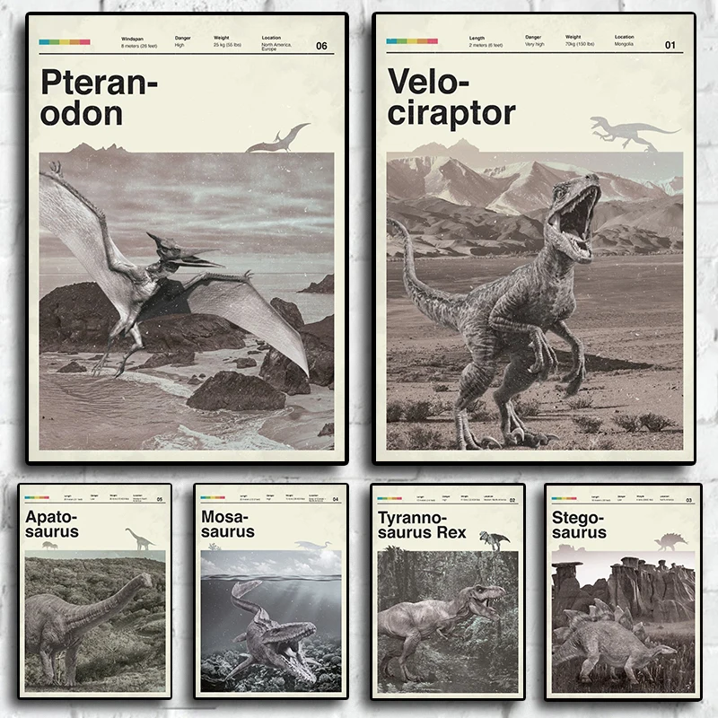 

Ретро динозавр Птерозавр тираннозавр Трицератопс комната Гостиная Кабинет офис настенное искусство домашний Декор Картина на холсте постеры