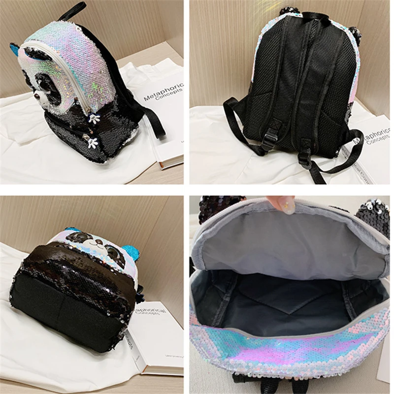 Sequin School Bag For Girls Panda Small Backpack Kids Kawayi Bags Mochilas Escolares Infantiles Daughter Gift Pink Blue 10.6inch