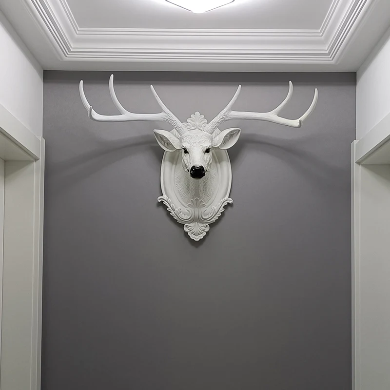 

Lucky Deer Head Wall Hanging Decorative Painting for Hallway Wall Pendant Living Room Entrance Animal Head European American Ret