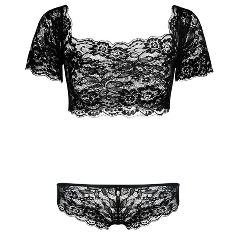 

Black Lingerie Set Lace Bra & Brief Sets Sexy Tube Top Panty See Through Bralette Panties Underwear Set Nightwear BH Bras