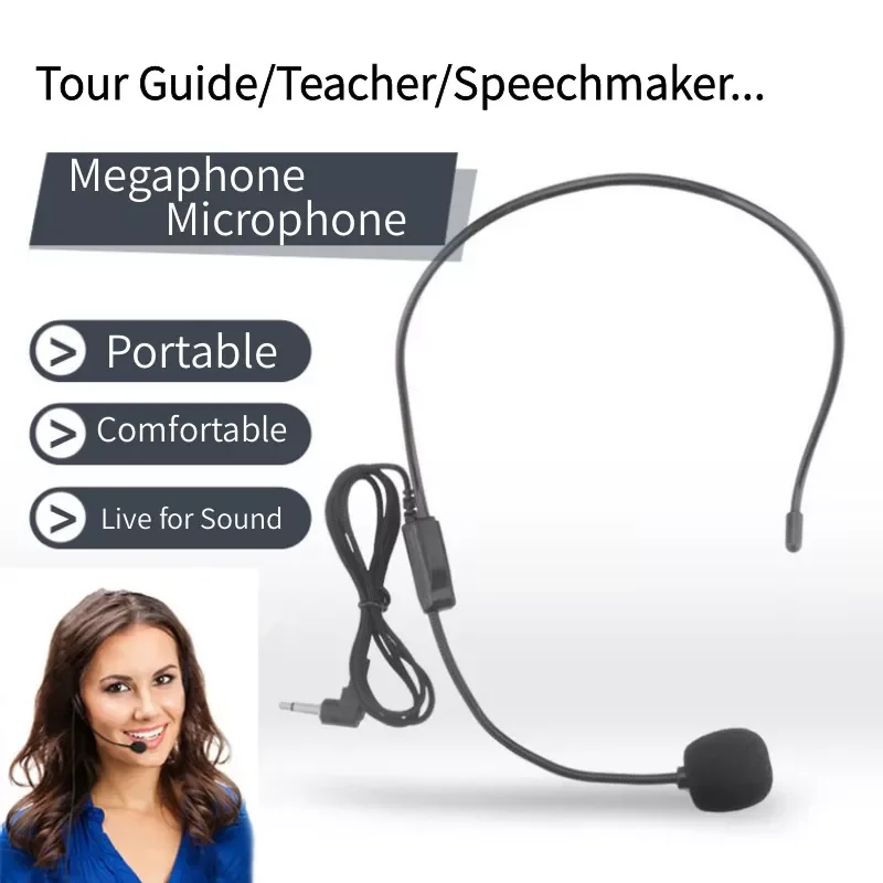 

3.5mm Universal Portable Wired Headset Microphone Megaphone Voice Amplifier Loudspeaker for Tour Guide School Teacher Supplies