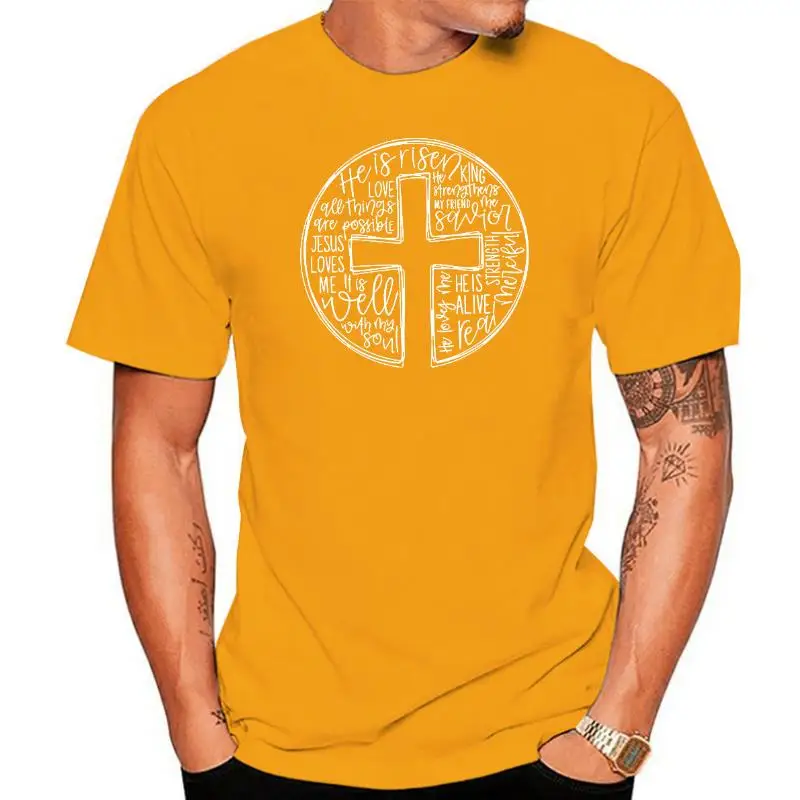 

100% Cotton He Is Risen Cross With Words Christian Easter Cross Summer Men's Novelty T-Shirt Women Casual Streetwear Soft Tee