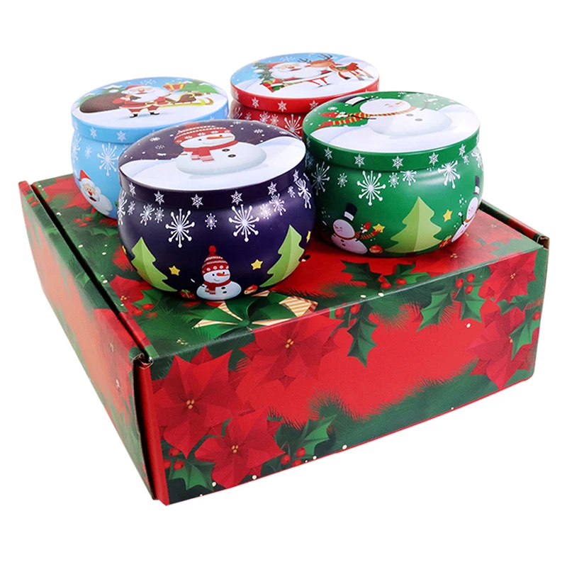 

Portable Travel Christmas Aromatherapy Candle Jar Christmas Scented Candle Tin Jar Portable Travel Soy Wax Plant Candle Gift Box