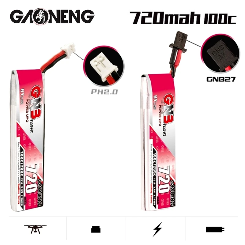 

10 шт./компл. GNB 1S 3,8 V HV Lipo батарея 720mah 4,35 V 100C/200C PH2.0/GNB27 разъем для квадрокоптера FPV дрона Tinywhoop рама RC Дрон
