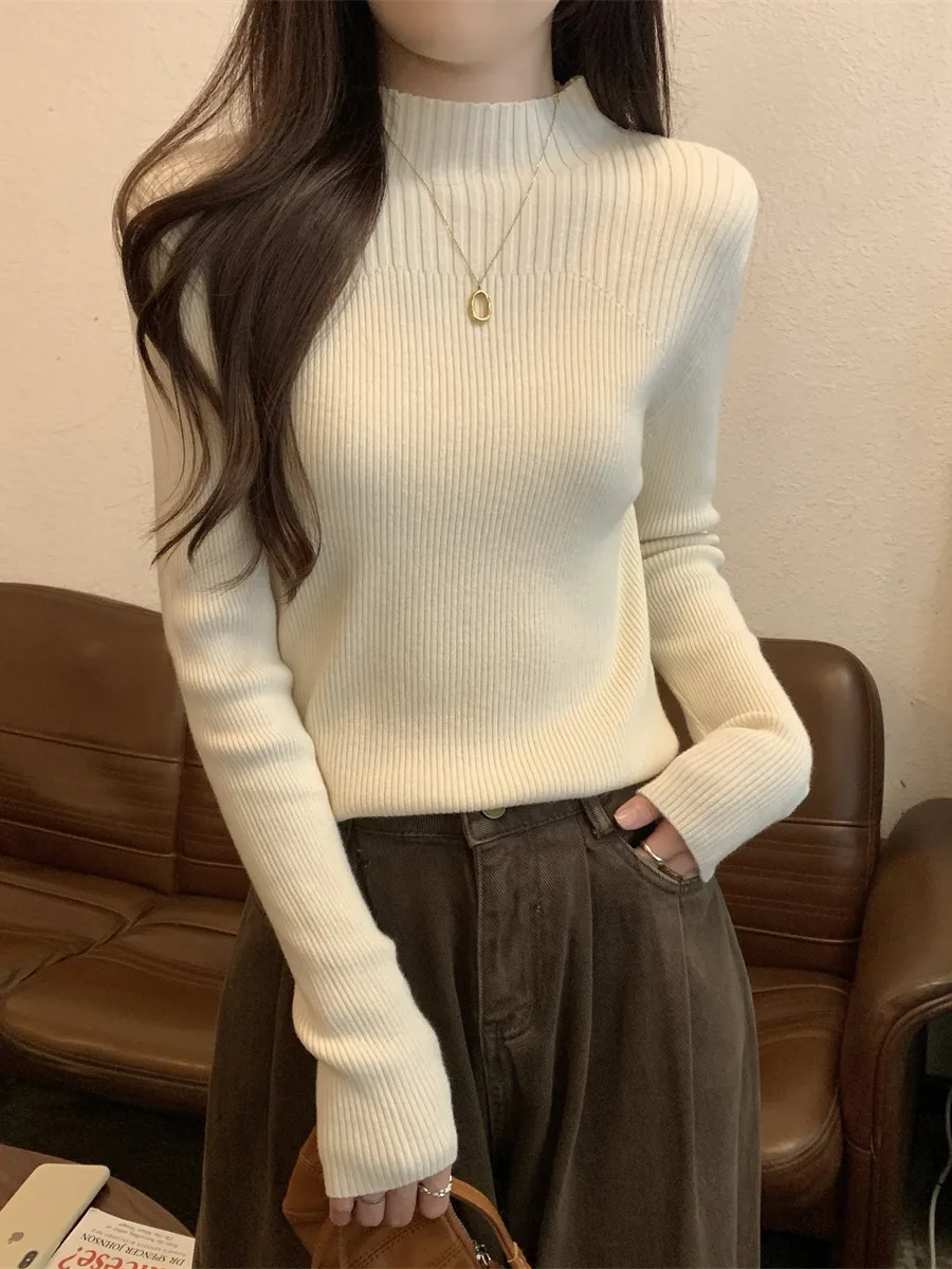 Облегающая трикотажная нижняя рубашка с высоким воротником и длинными рукавами