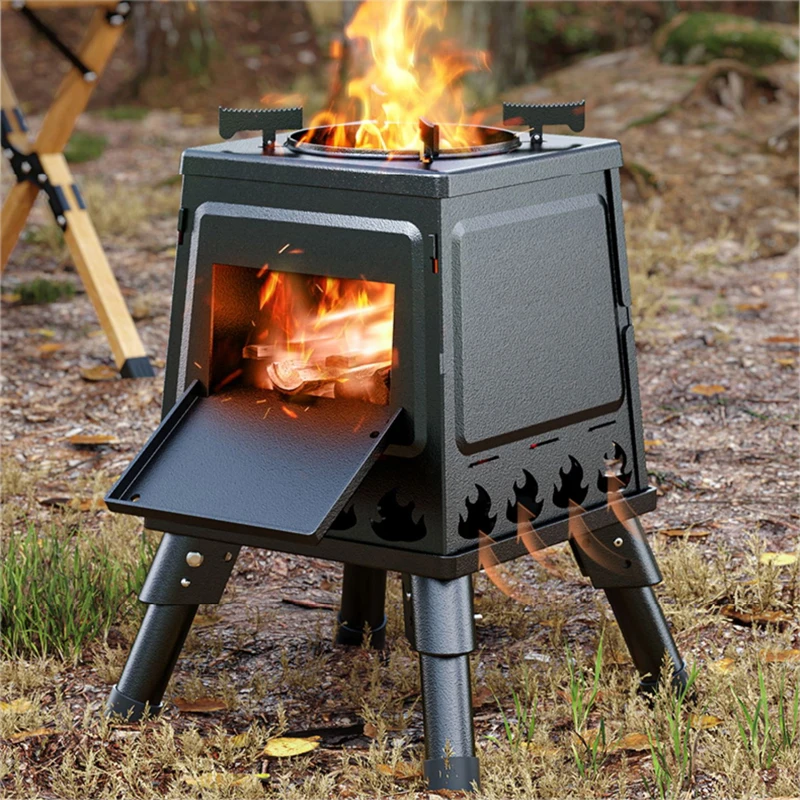 Travel Camping Firewood Stove Portable Outdoor Picnic Folding Wood Stove Tent Camping Wood Stove for Winter Camping Accessories