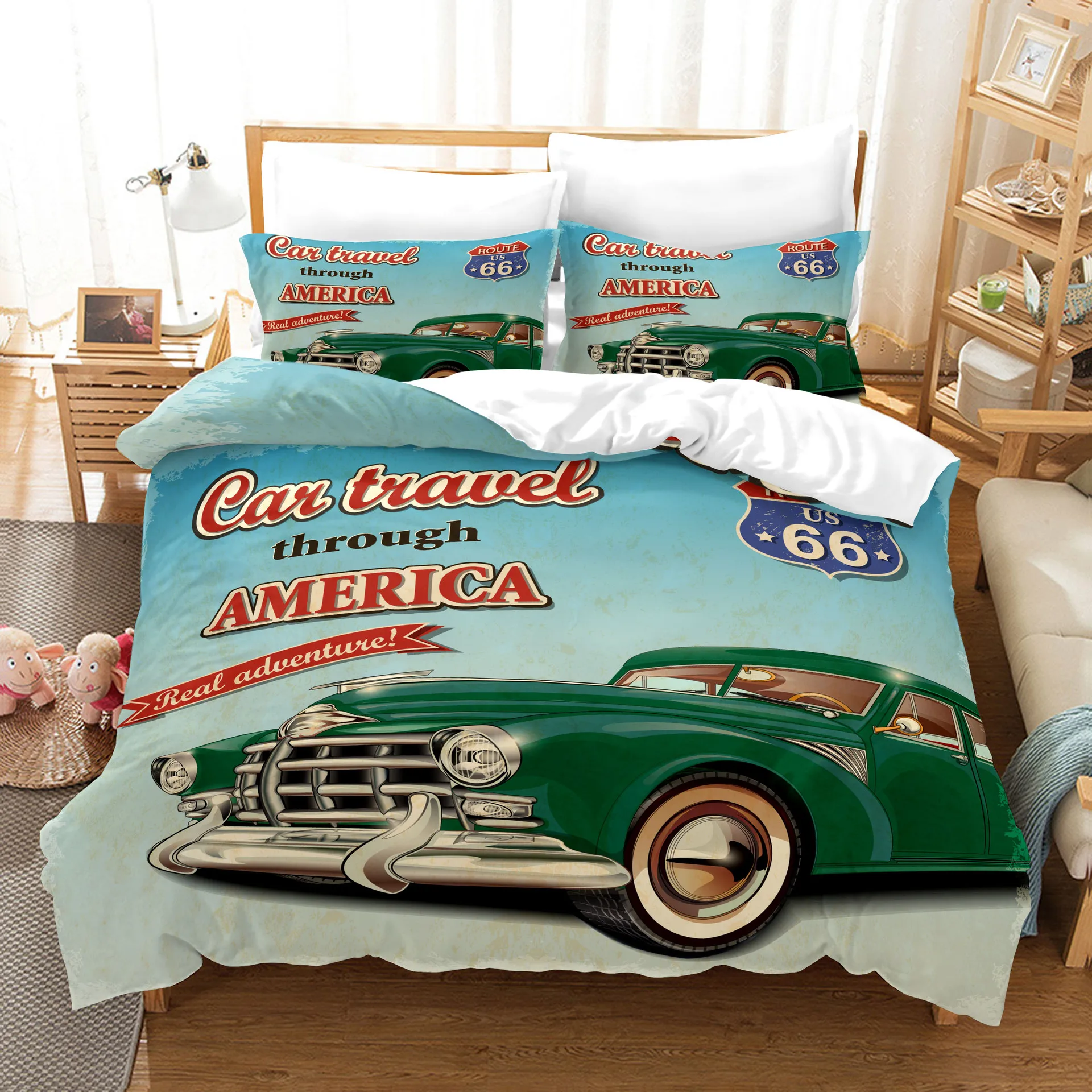 

Cars Duvet Cover for Boys Teens Traditional Old Car Race Nostalgic American Car Bedding Set Classic Cars Polyester Quilt Cover