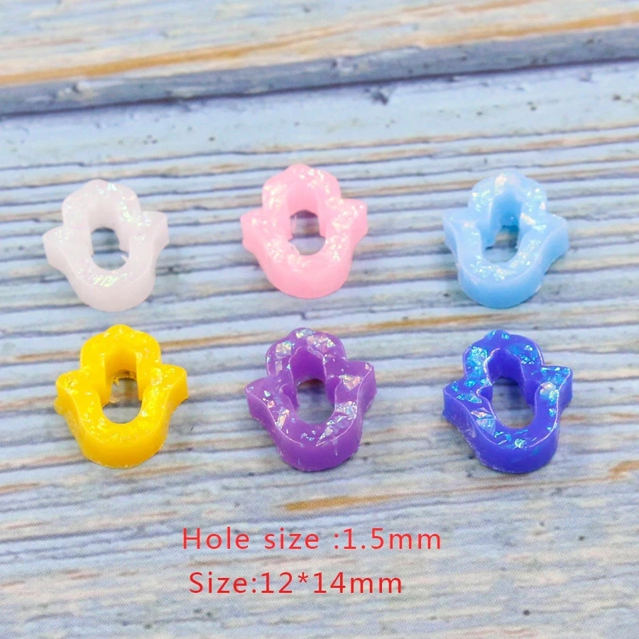 

Hollow Synthetic Opal Hamsa Hand Beads Hole Size 1.5mm Fatima Beads Charm DIY Jewelry 12*14mm 20Piece/lot