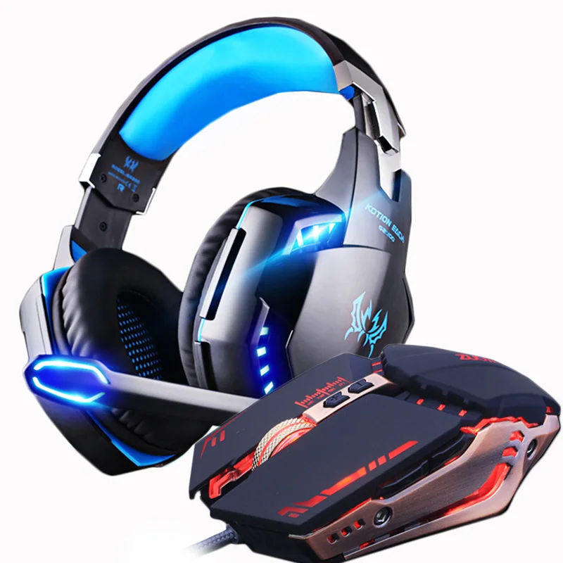 

2022 Desktop Music Gaming Headset Mouse 4000 DPI Adjustable Stereo Gamer Headphones Earphone Mice LED Light Wired USB PC