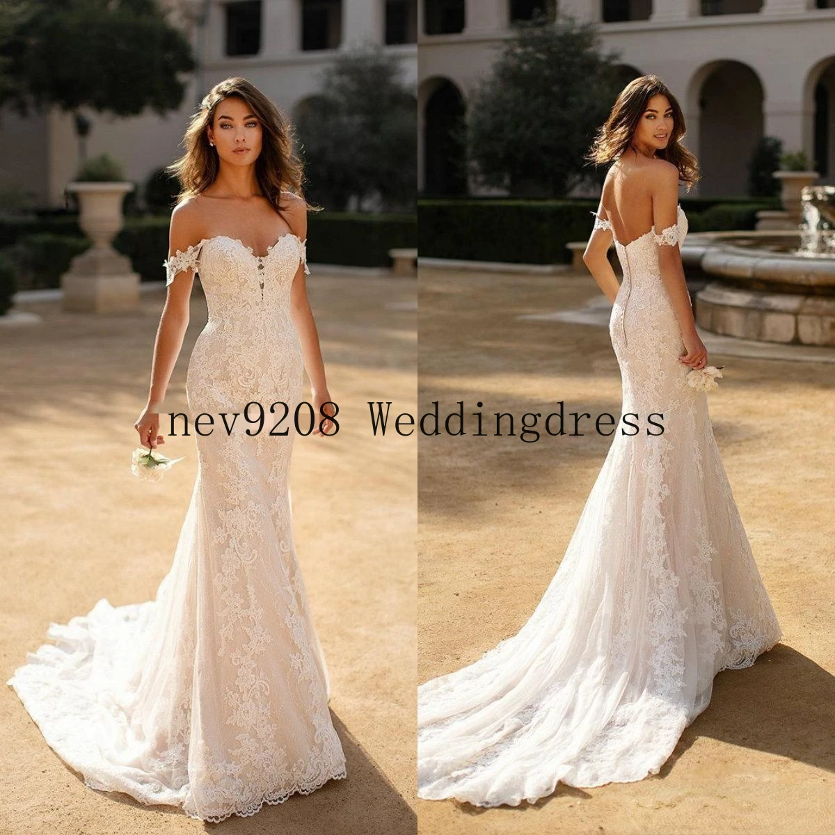 

Berta Mermaid Wedding Dresses Off The Shoulder Lace Sexy Backless Bridal Gowns Sweep Train Plus Size Trumpet Vestido De Novia