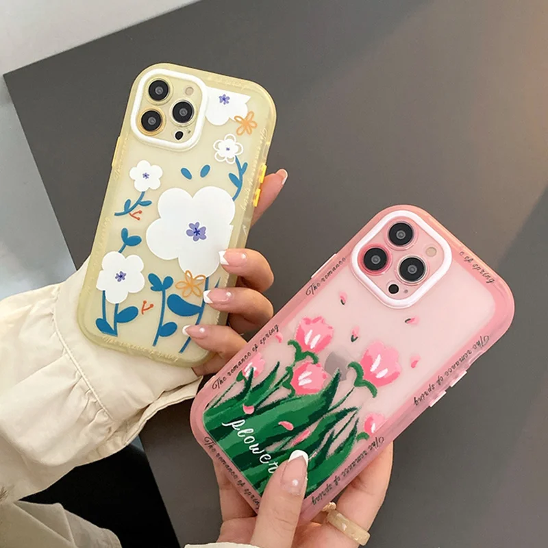 Чехол для телефона Ins - spring с цветами розовый корейский граффити ударопрочный