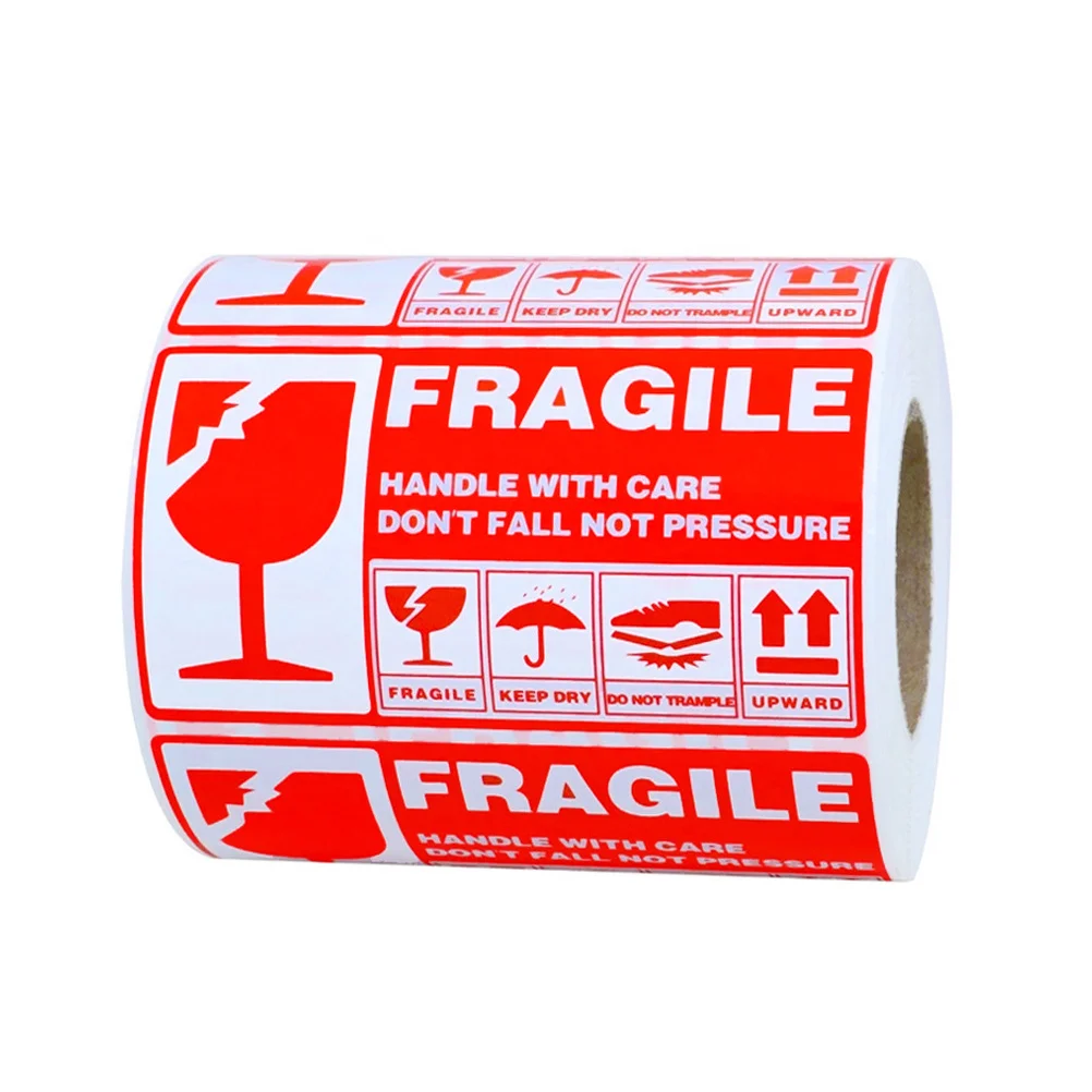 

300pcs Red Stickers Red Handle with Care Shipping Red