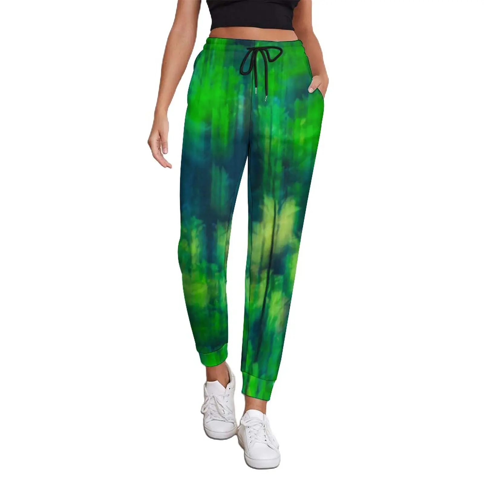 

Bright Green Forest Pants Women Abstract Blur Print Street Fashion Sweatpants Spring Retro Pattern Trousers Big Size 3XL