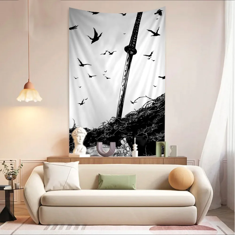 Японский самурай Мусаси Вагибнд Гобелен Полиэстер/Хлопок Вязаный Настенный