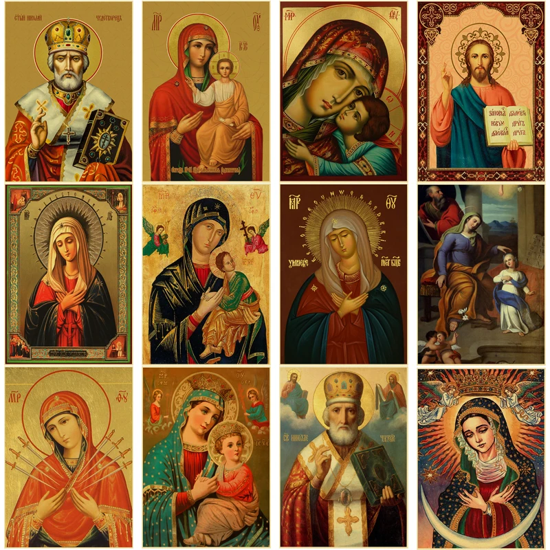 Постеры с изображением девы Марии в стиле ретро |