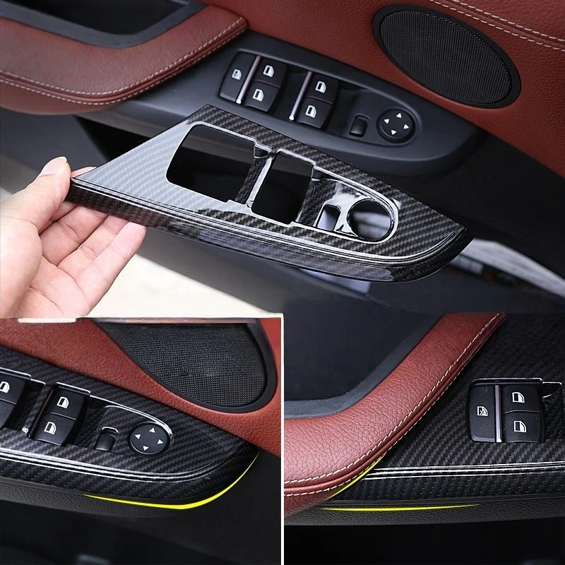 Фото Для BMW X3 F25 10-17 X4 F26 14-18: накладки из карбона на внутреннюю панель управления (КПП, климат-контроль, CD-плеер), дверные поручни и накладки на подлокотники. №4