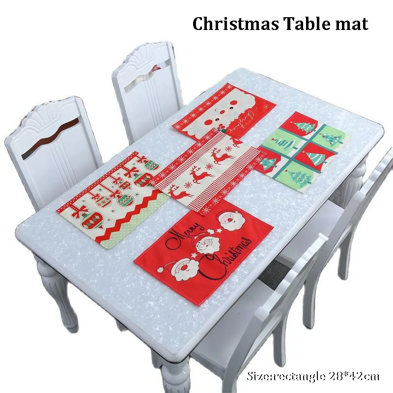 

HOT linen printed table place mat Christmas tree ball Elk pad Cloth tea placemat cup napkin coaster doily kitchen Accessories